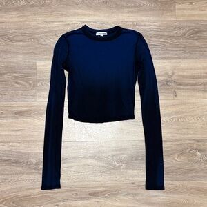 Cotton Citizen Black and Blue Ombré Long-Sleeve Cropped Crewneck Top